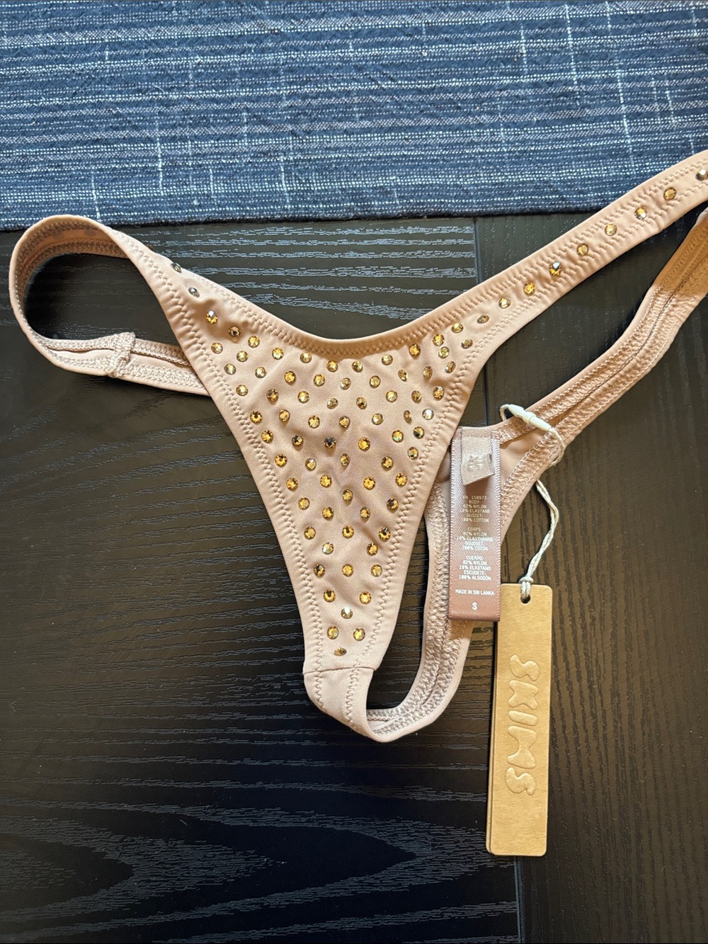 SKIMS   Nude Thong with Gold Rhinestones